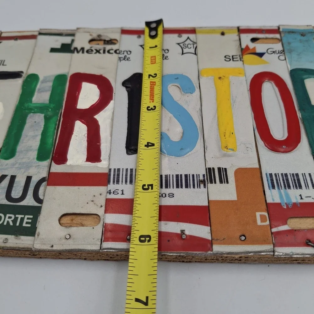CHRISTOPHER License Plate Art Sign Name Custom Mexican Plates Folk Art Wood